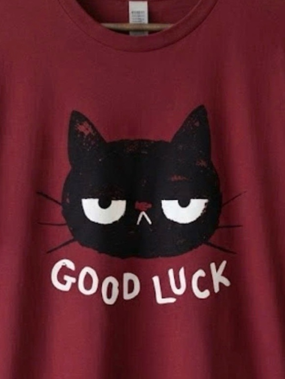 Gildan Burgundy Short Sleeve Tee with Black Cat Graphic | Unisex Shirt - Picture 2 of 2